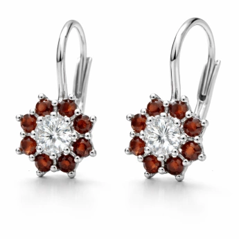 Stříbrné náušnice s přírodním granátem a zirkony Bolli
