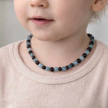 Jantarové korálky s akvamarínem