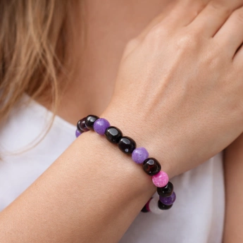 Náramek z jantaru a zářivého achátu Rubina