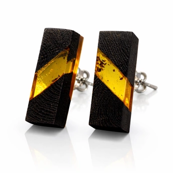 Stříbrné náušnice s jantarem a dubem Amberwood