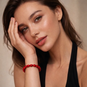 Náramek válečky červený korál Milia
