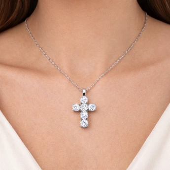 Stříbrný náhrdelník kříž s moissanitem Coalos