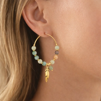 Ocelové zlacené náušnice s amazonitem a akvamarínem Amaria