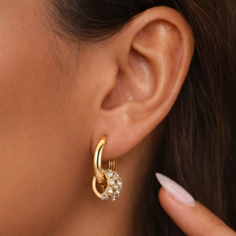 Ocelové zlacené náušnice se zirkony Lumiria