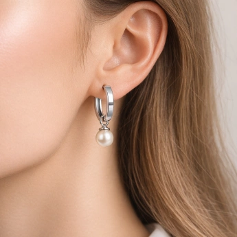 Stříbrné náušnice s perlou Galatea 20 mm