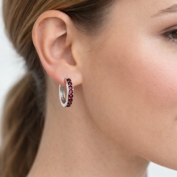 Stříbrné náušnice kruhové český granát Constellation 22 mm