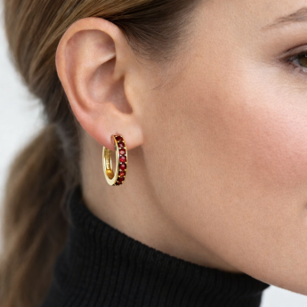 Stříbrné náušnice kruhové český granát Constellation 22 mm