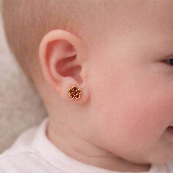 Stříbrné náušnice květ s českým granátem Granelka