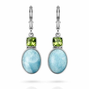 Stříbrné náušnice s larimarem a olivínem Oasis