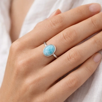 Stříbrný prsten larimar Bamoer