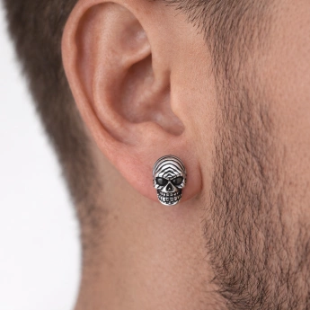 Ocelové náušnice lebka Draven