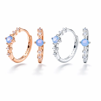 Stříbrné náušnice s modrým opálem a zirkony Daylight