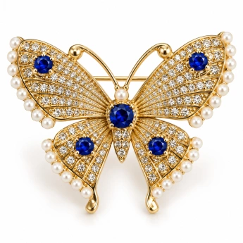 Brož Motýl s krystaly Swarovski a perlou