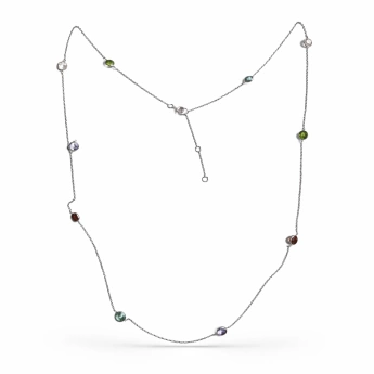 Stříbrný náhrdelník s granátem, olivínem, citrínem, sagenitem, ametystem a akvamarínem Rossie