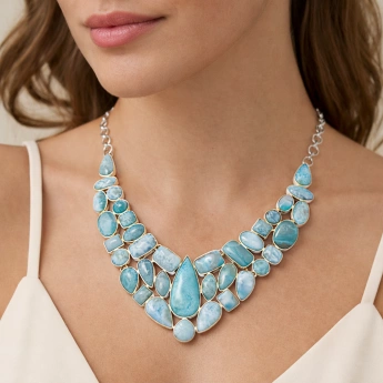 Stříbrný náhrdelník larimar exkluziv Eiwa