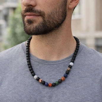 Náhrdelník z lávového kamene a přírodních minerálů Elementa