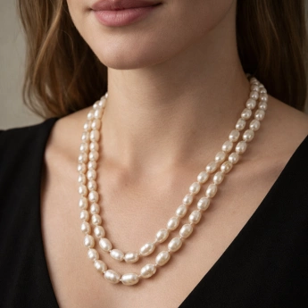 Náhrdelník z oválných bílých říčních perel Abby Long