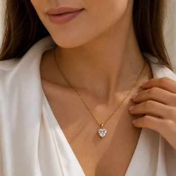 Ocelový zlacený náhrdelník srdce se zirkonem Auriel