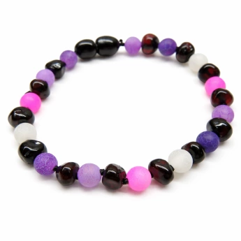 Náramek z jantaru a zářivého achátu Rubina