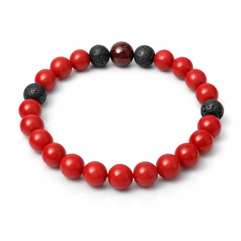 Náramek kuličkový korál, granát a láva Oheň