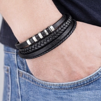 Kožený náramek s ocelí Magnus
