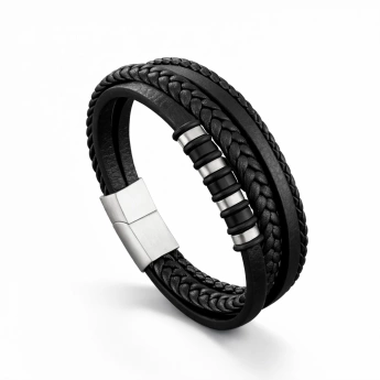 Kožený náramek s ocelí Magnus