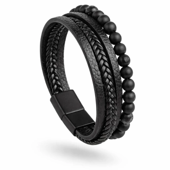 Kožený náramek s lávovým kamenem Raven