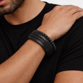 Kožený náramek s lávovým kamenem Raven