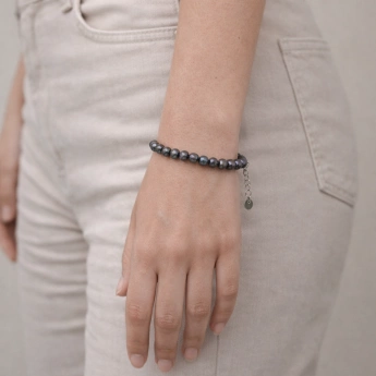 Ocelový náramek z fialových říčních perel Purple