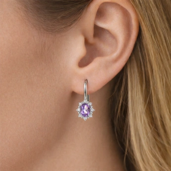Stříbrné náušnice kytičky ametyst Amalia