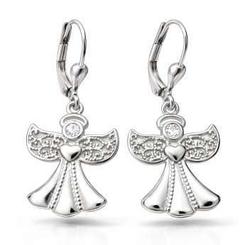 Stříbrné náušnice anděl se zdobenými křídly André