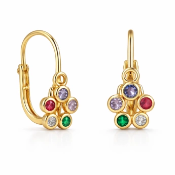 Stříbrné zlacené náušnice květ se zirkony Candy