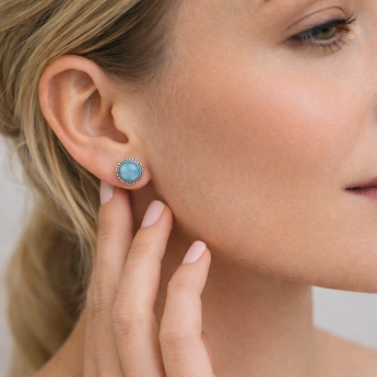 Stříbrné náušnice s larimarem Attraction