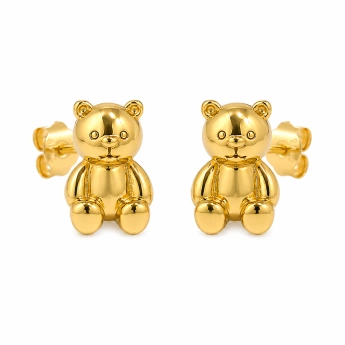 Stříbrné zlacené náušnice medvídek Teddy