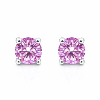 Stříbrné náušnice pecky s růžovým moissanitem Icona