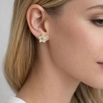 Ocelové zlacené náušnice květ se zirkony Elina