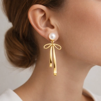 Ocelové zlacené náušnice s perlou Bellinia