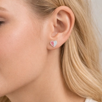 Stříbrné náušnice bílo - růžová srdíčka Adenike