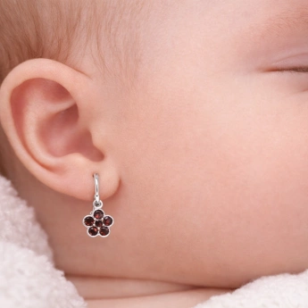 Dětské zlacené náušnice kytičky český granát Mesh