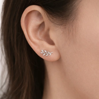 Stříbrné náušnice lístečky se zirkony Lucky leaf