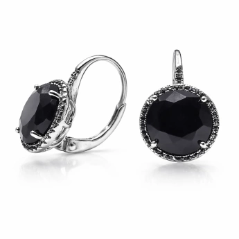 Stříbrné náušnice s černým onyxem a zirkony Cassandra