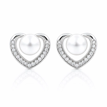 Stříbrné náušnice s perlou a zirkony Arcelia