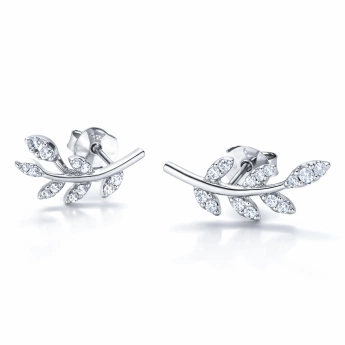Stříbrné náušnice lístečky se zirkony Lucky leaf