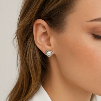 Stříbrné náušnice s perlou a zirkony Arcelia