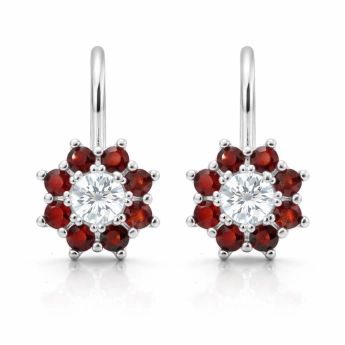 Stříbrné náušnice s přírodním granátem a zirkony Bolli