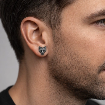 Ocelové náušnice vlk Fenrir