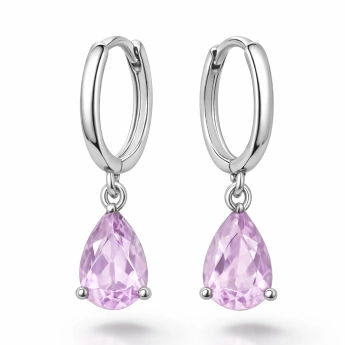 Stříbrné náušnice kapky s růžovým zirkonkem Rosalia