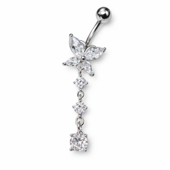 Ocelový piercing do pupíku motýl se zirkony
