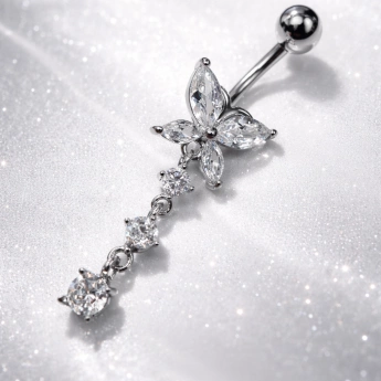 Ocelový piercing do pupíku motýl se zirkony