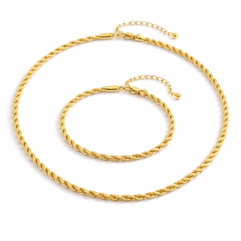 Souprava náhrdelníku a náramku – zlacená chirurgická ocel, točený řetízek